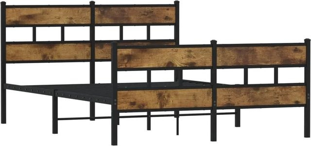 vidaXL Metallbett in Räuchereiche ohne Matratze, B/T/H: 140 x 200 x 91,5 cm - Bild 1