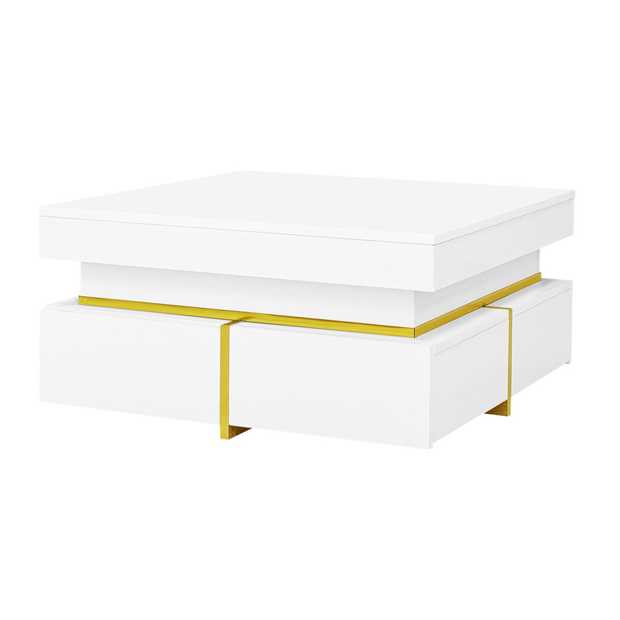 Moderner Couchtisch in Weiß Hochglanz mit 2 Schubladen und goldenen Akzenten von GL Store, B/T/H: 70 x 70 x 35,5 cm - Bild 2
