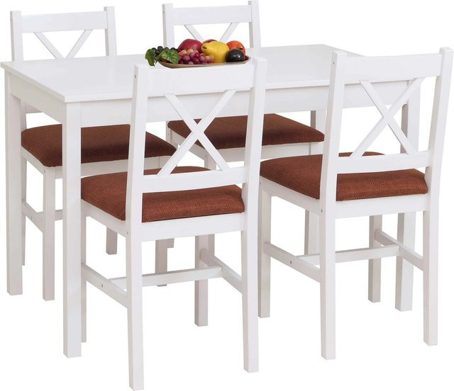 Esszimmer-Set MCW-F77 aus Massiv-Holz Kiefer im Landhausstil mit Tisch und Stühlen, Farbe Weiß und Terrakotta, Tischbreite: 110 cm - Bild 1