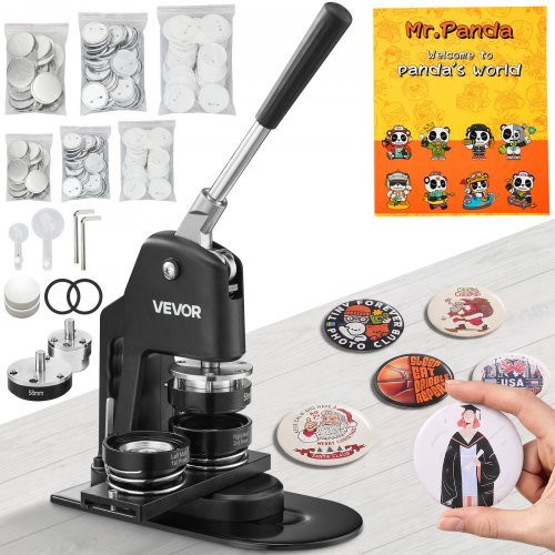 VEVOR Buttonmaschine Set aus Aluminiumlegierung in Schwarz mit 500 Button-Teilen, Kreisschneider und Zubehör für DIY Abzeichen in 32 mm und 58 mm - Bild 1