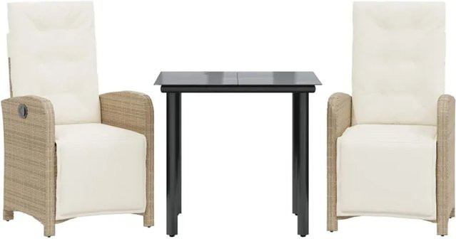 vidaXL 3-teiliges Bistro-Set aus Poly Rattan in Beige mit Kissen und Hartglas-Tischplatte - Bild 1