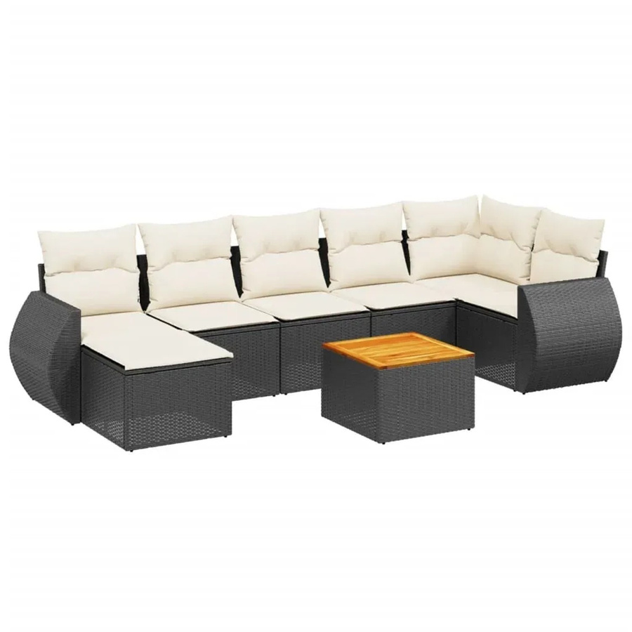 vidaXL 8-teilige Garten-Sofagarnitur in L-Form aus schwarzem Poly-Rattan mit Kissen und pulverbeschichtetem Stahlgestell - Bild 2