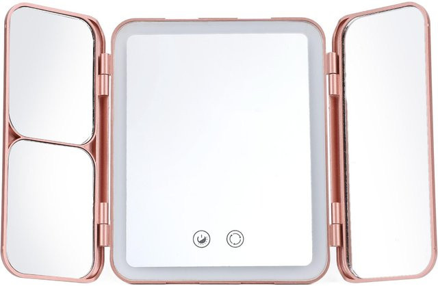 Koogeelife Faltbarer LED-Kosmetikspiegel mit dimmbarer Beleuchtung, tragbarer Tischspiegel in Weiß oder Pink, wiederaufladbar - Bild 1