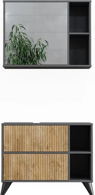 Vicco Badmöbel-Set Leano in Anthrazit und Bergeiche mit Waschtischunterschrank und Spiegelschrank, Breite: 80 cm - Bild 1