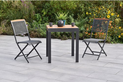 Merxx Balkonset Patmos 3-tlg. mit ausziehbarem Tisch und Klappsesseln aus Akazienholz und Stahl, Schwarz/Grau, B/T/H: 130 x 88,5 x 41 cm - Bild 1