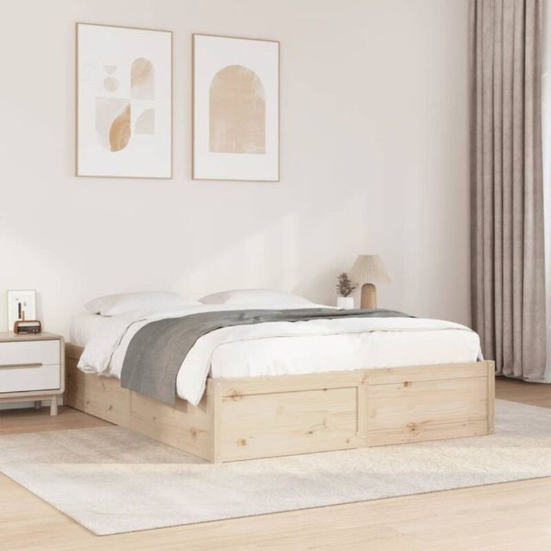 Massivholzbett Vidaxl aus Kiefernholz in Natur und Weiß, Modernes Design, B/T/H: 150 x 200 x 37 cm (ohne Matratze) - Bild 1