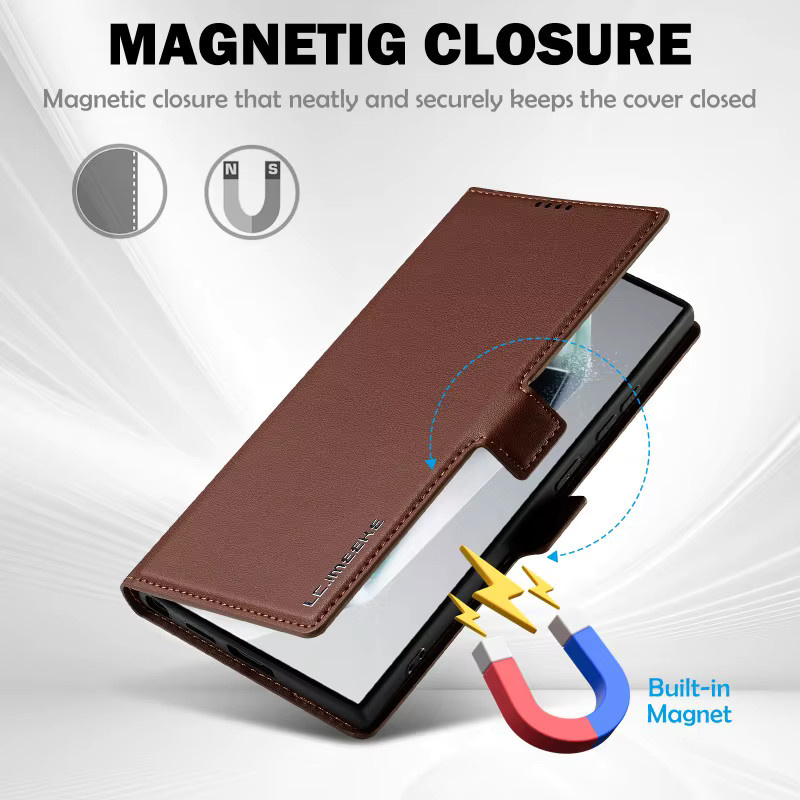 EUCAGR Magnetische Flip Ledertasche als Brieftasche und Handyhülle für Samsung Galaxy S26 Ultra S25 FE S25 S24 Ultra S23 Plus S22 S21 FE in Schwarz oder Braun - Bild 2