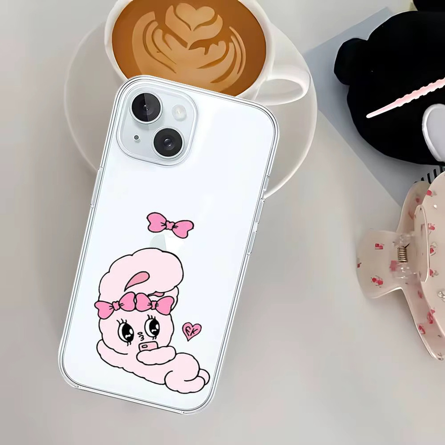 Rosa Esther Bunny Handyhülle für Apple iPhone in Transparent und Pink, stoßfeste weiche Schutzhülle - Bild 5