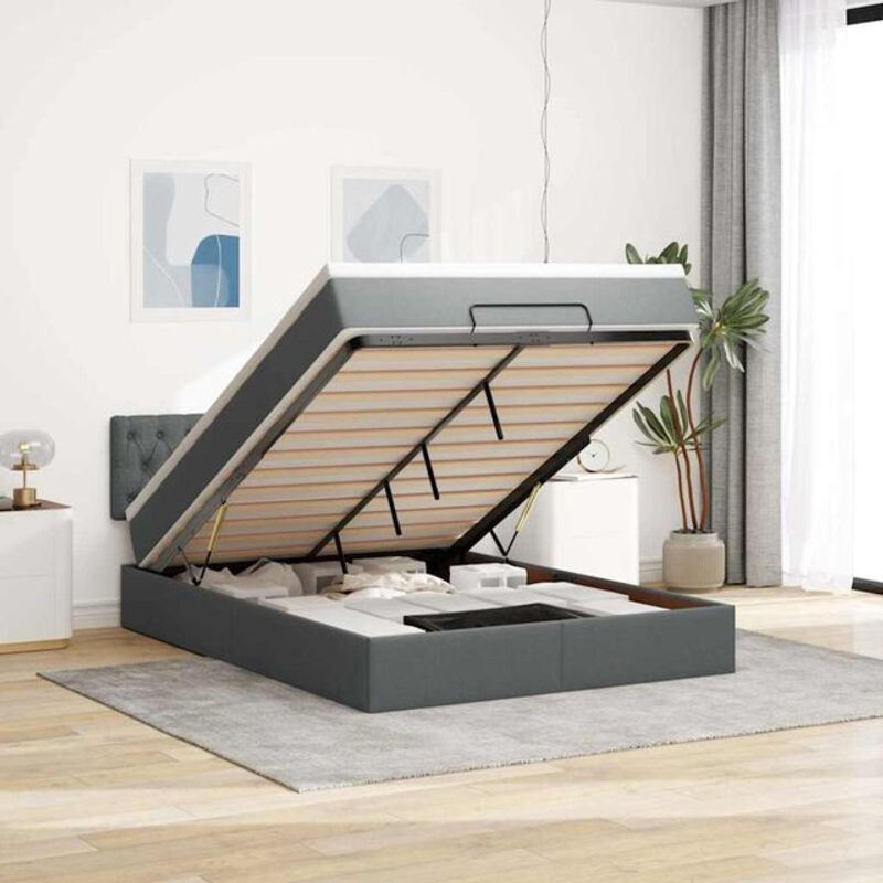 vidaxl Polsterbett mit Matratze und LED-Beleuchtung in Anthrazit Grau, B/T/H: 140 x 190 x 88 cm - Bild 1