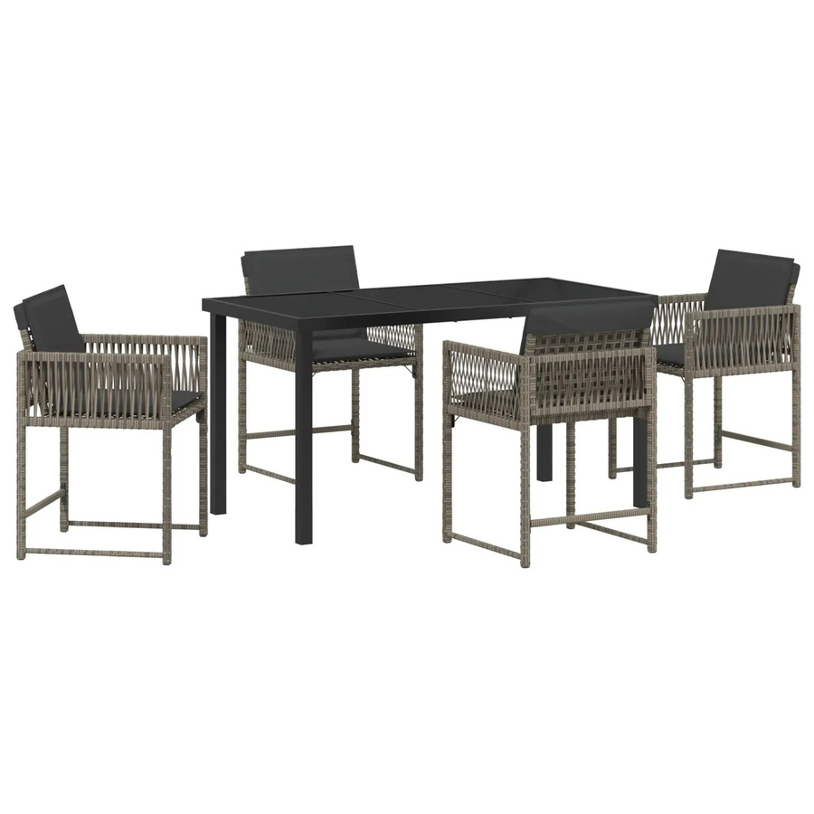 vidaXL Garten Essgruppe 5-teilig aus grauem Poly-Rattan mit Glastisch für Terrasse und Garten - Bild 2