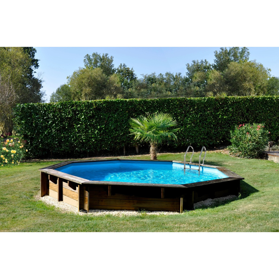 Gre Echtholzpool Vasto Achteckiger Aufstellpool in Braun und Blau Durchmesser: 428 cm, Höhe: 136 cm - Bild 2