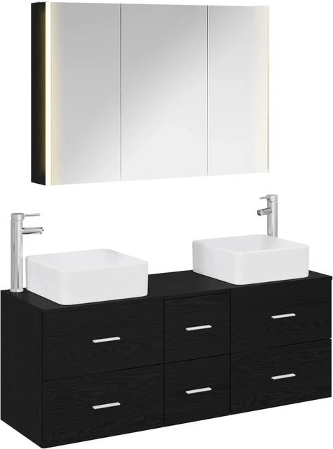 vidaXL Badezimmermöbel-Set 4-teilig in Schwarzer Eiche mit Glas und LED-Beleuchtung - Bild 1