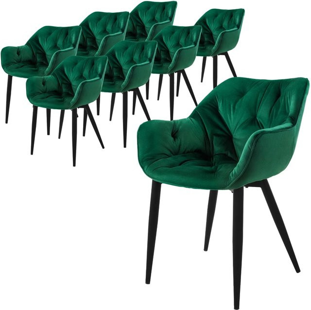 ML-Design Esszimmerstuhl 8er Set Dunkelgrün mit Samtstoff und Metallbeinen - Bild 1