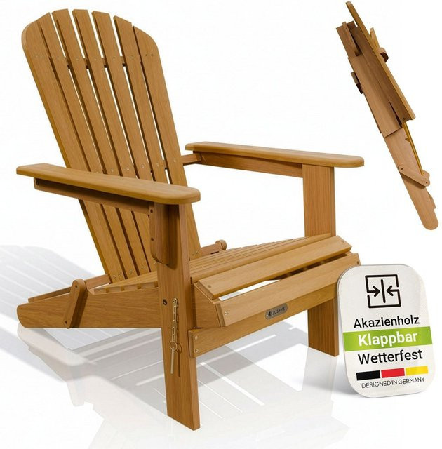 Juskys Garten Liegestuhl Korfu aus geöltem Akazienholz, klappbar, Farbe: natur, B/T/H: 85 x 69 x 94 cm - Bild 1