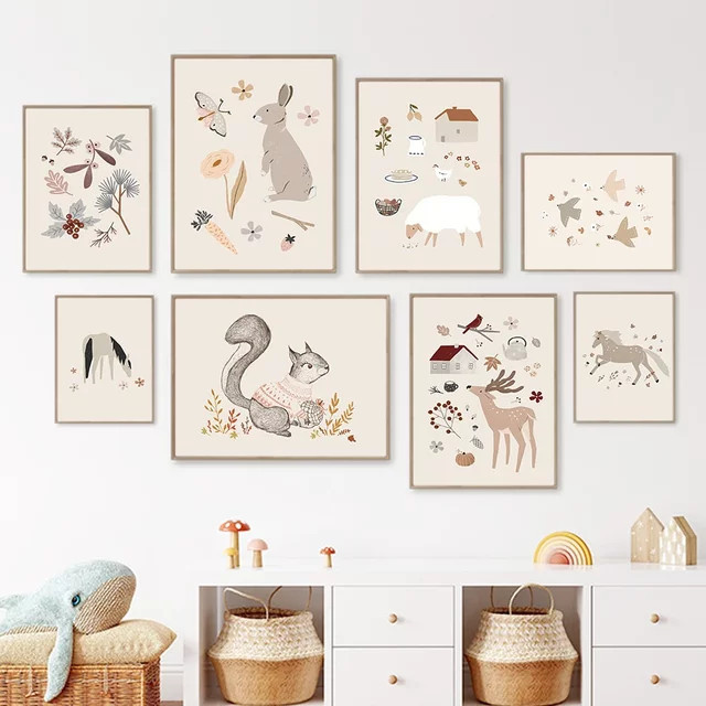 Potdemiel Wandkunst Leinwand für das Kinderzimmer mit Tiermotiven im Scandinavian Stil, Mehrfarbig - Bild 1