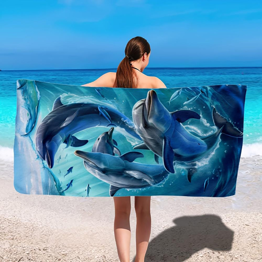 Ka Chen Muxi Delfin Strandtuch in Weiß und Blau, B: 65 cm, H: 115 cm - Bild 3
