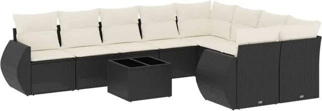 vidaXL 10-tlg Garten-Sofagarnitur aus Poly-Rattan in Schwarz mit Kissen und L-Form - Bild 1