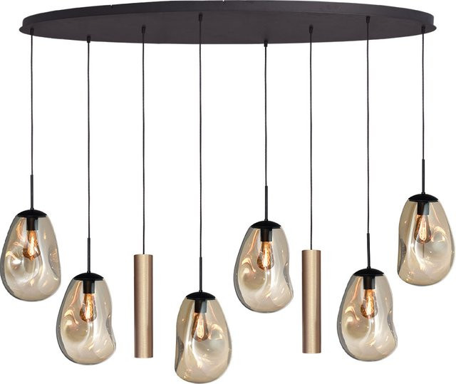 Masterlight Lava 6/2 Pendelleuchte 8-flammig oval in Gold mit Glas in Gold Fumé - Bild 1