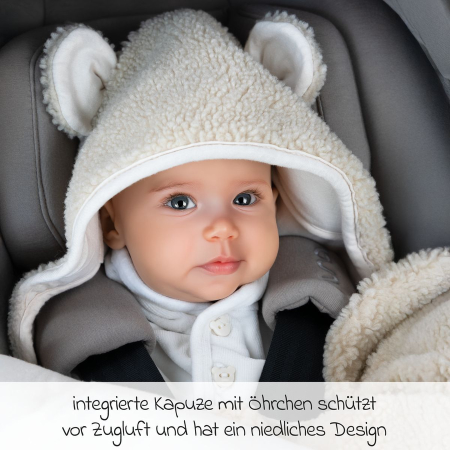 Zamboo Einschlagdecke Teddy für Babyschalen aus Baumwolle in Beige mit OEKO-TEX Standard 100 - Bild 3
