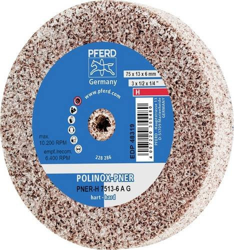 PFERD TOOLS POLINOX verpresstes Vlies-Rad PNER für Finish, Körnung Grob, Durchmesser: 75 mm, Bohrung-Ø: 6 mm, Breite: 13 mm - Bild 1