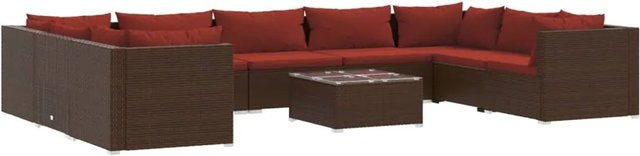 vidaXL 10-teiliges Garten-Lounge-Set aus Polyrattan mit Kissen in Braun - Bild 1
