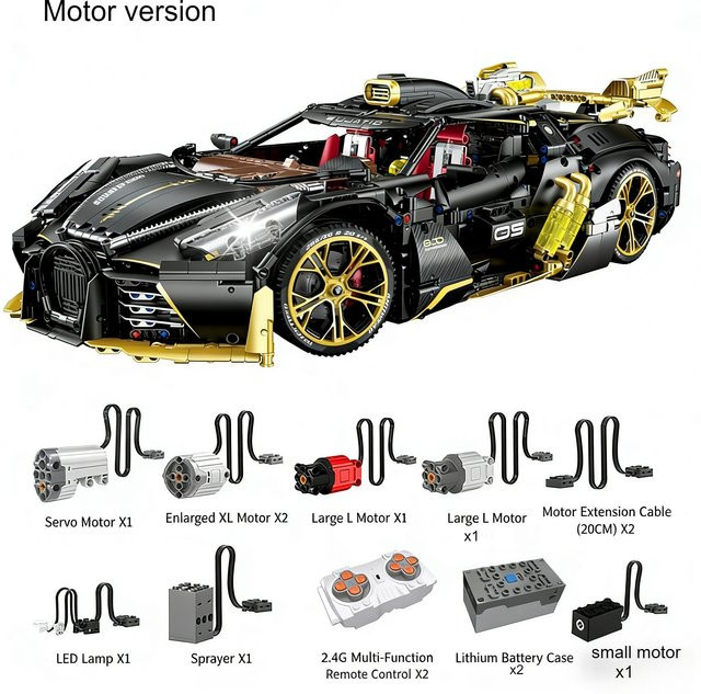 MOQIDODO Super Sport Auto, Baustein, 3.976 Teile, 1:8, Schwarz, ferngesteuert - Bild 1