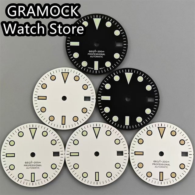 GRAMOCK Zifferblatt, 29 mm, weiß schwarz, grün leuchtend, Unisex - Bild 1