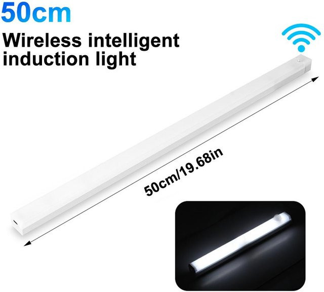 YJMP Auto Parts Magnetische LED-Lichtleiste mit Bewegungssensor und Dimmfunktion, USB-wiederaufladbar, Weiß, Länge: 50 cm - Bild 1