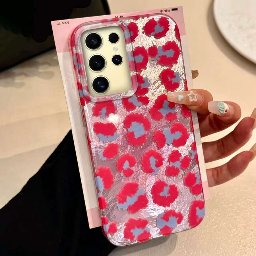 FunYudas Handyhülle im Pink Retro Leopard Cherry Design für Samsung Galaxy S21 S22 S23 S24 S25 Edge Plus S20 FE Ultra - Bild 2