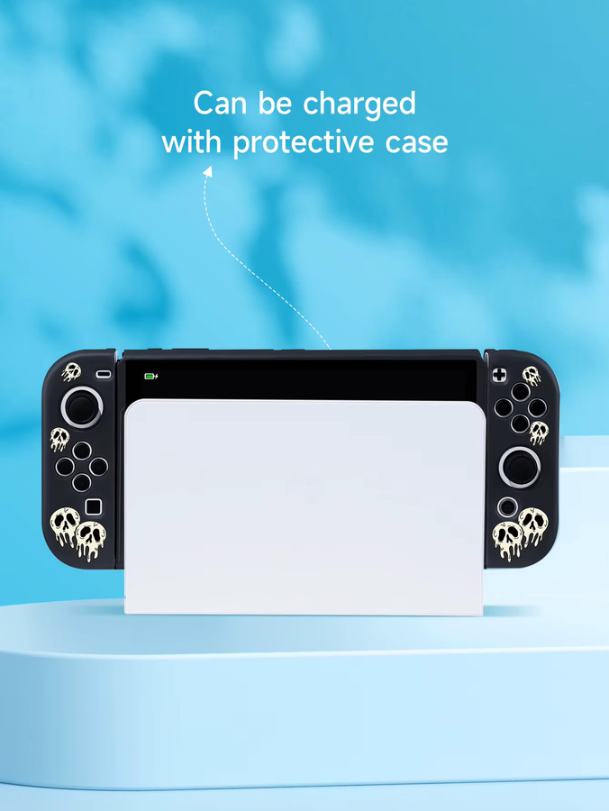 Totenkopf Schutzhülle für Nintendo Switch OLED Joycon Abdeckung in Schwarz - Bild 2