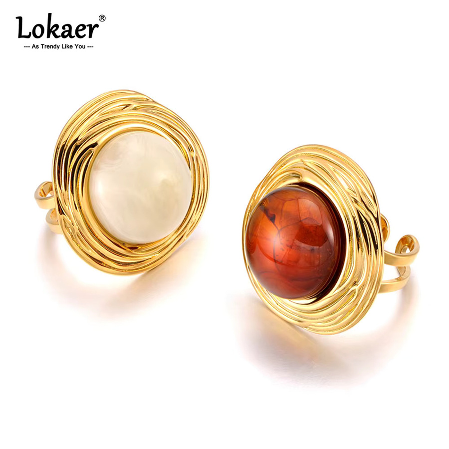 Lokaer Ringe Vintage, Edelstahl, Gold, Kristall, Damen, verstellbar - Bild 2