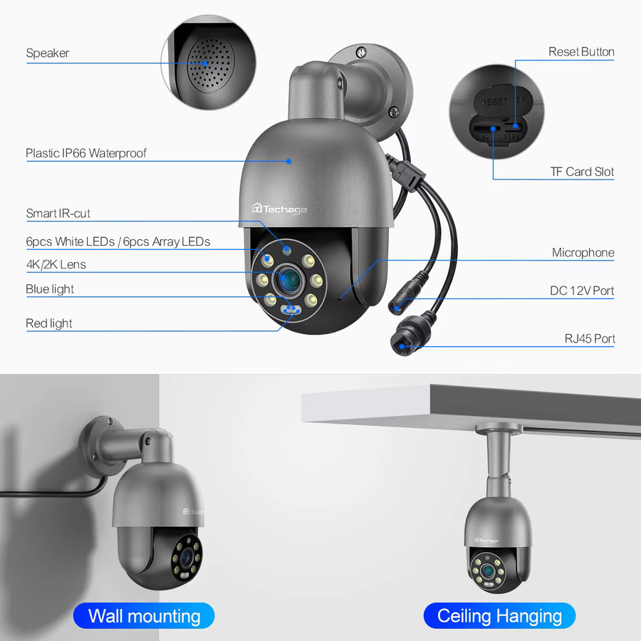 Techage 4K 8MP Sicherheitsüberwachungs-Netzwerk-Kit mit 8CH NVR, 3,6mm Objektiv, eingebautem Mikrofon und Smart IR Nachtsicht - Bild 2