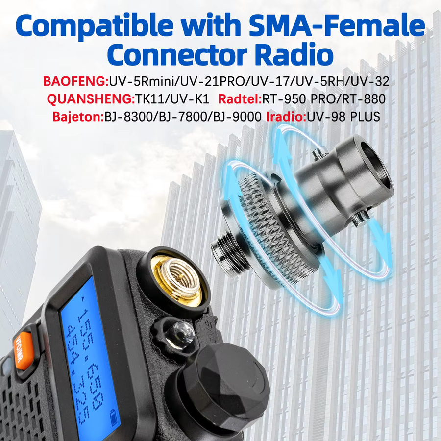 ABBREE Antennenadapter SMA-Buchse auf BNC-Anschluss in Silber für Walkie Talkie und Amateurfunk wie UV-5R und Mini UV-21PRO - Bild 2