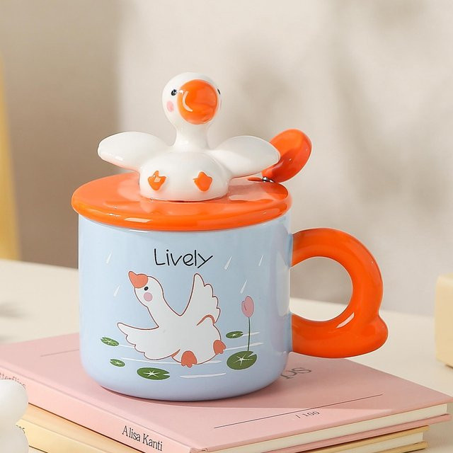 Kreative Keramiktasse mit Gans-Cartoon-Motiv von Yiran Furniture, orange, 400 ml - Bild 1