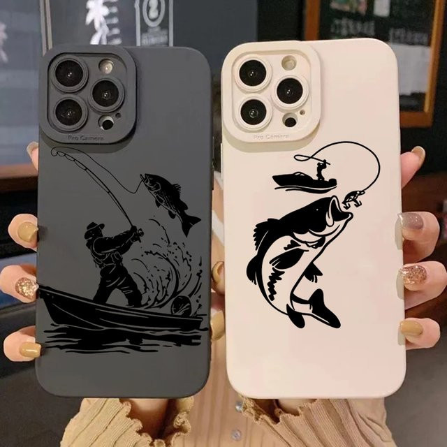 Silikon Handyhülle mit Line Fishing Man Muster für iPhone 11 bis 17 Pro Max in Schwarz - Bild 1