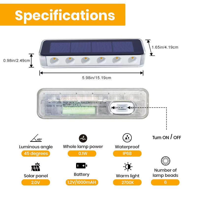 Yilaie 6er Pack Solar LED Treppenleuchten IP68 wasserdicht für Garten und Außenbereich, Warmweiß, Rechteckig - Bild 7