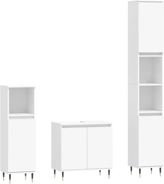 vidaXL 3-tlg. Badmöbel-Set Modell 36 in Weiß aus Holzwerkstoff bestehend aus Waschbeckenunterschrank und zwei Standschränken - Bild 1