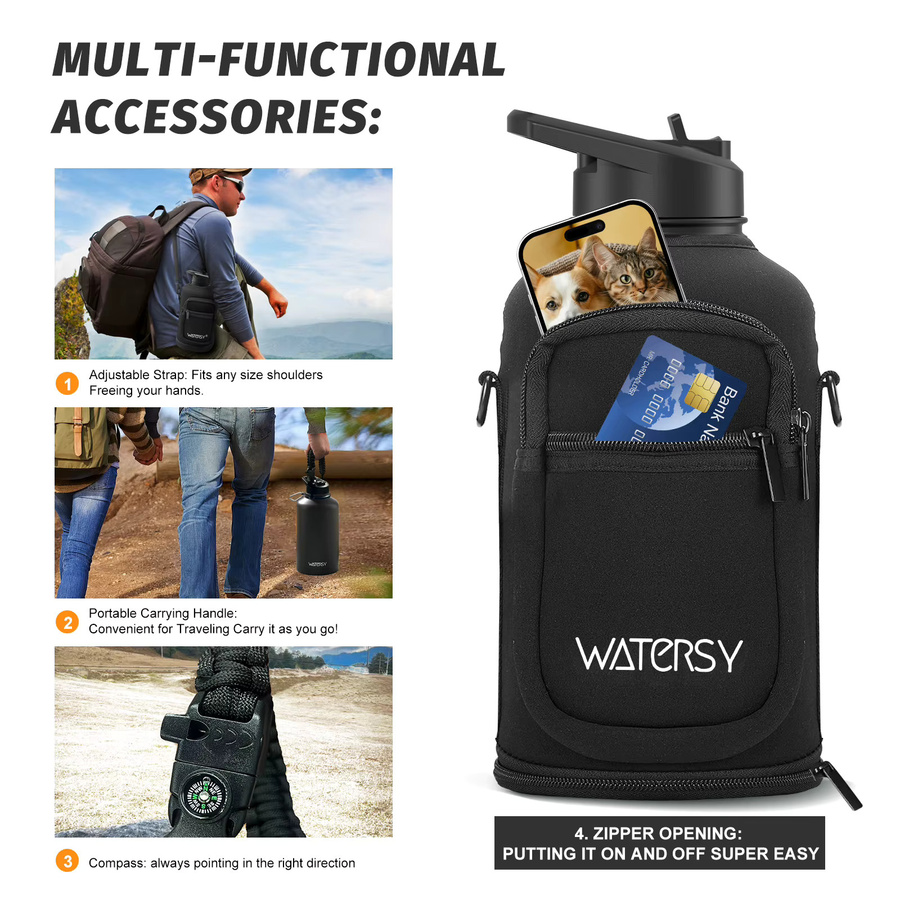 WATERSY Isolierte Edelstahl Wasserflasche mit Strohhalm in Blau oder Schwarz, Vakuumisoliert für Outdoor und Reisen - Bild 4