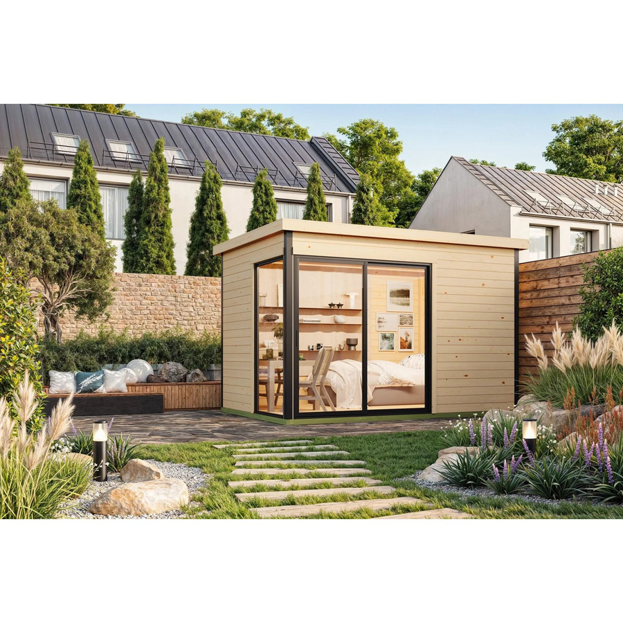 Lasita Blockbohlenhaus Austin Gartenhaus mit Flachdach, naturbelassen braun, B/H/T: 360 x 239,4 x 240 cm - Bild 3