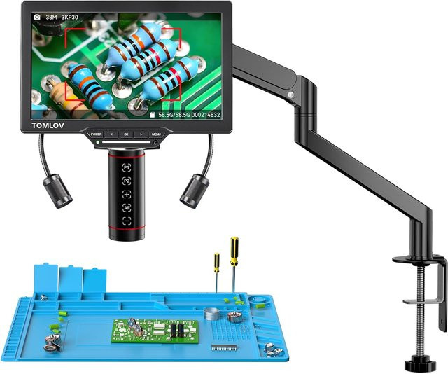 TOMLOV Digitalmikroskop TM3K-AF mit Autofokus und 10 Zoll IPS-Display, 2000X Vergrößerung, HDMI-Anschluss, Schwarz - Bild 1