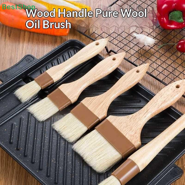 HNKMP 5er-Set Ölpinsel aus reiner Wolle mit Holzgriff in Braun zum Backen, Grillen und Kochen - Bild 1