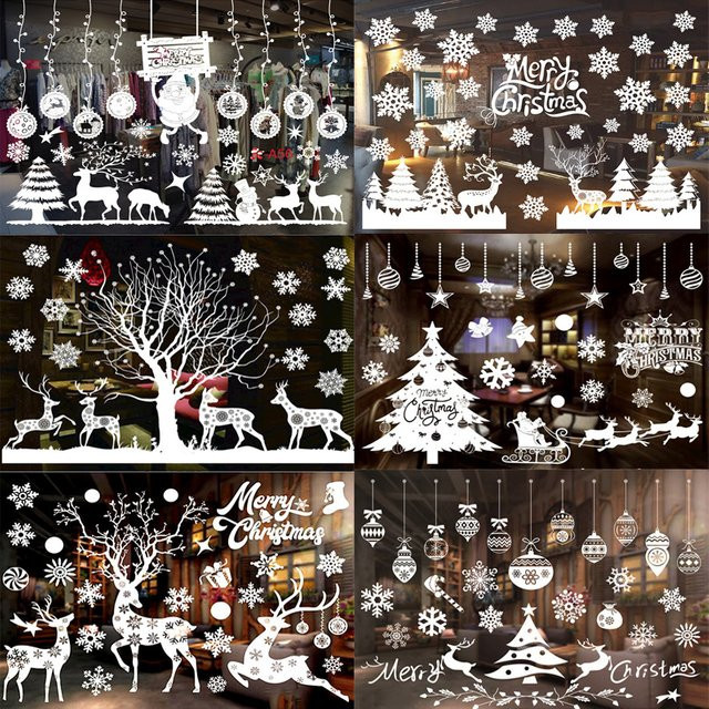 WEIGAO Elektrostatische Weihnachts-Fensteraufkleber mit Schneeflocken, Rentier und Weihnachtsmann in Weiß - Bild 1