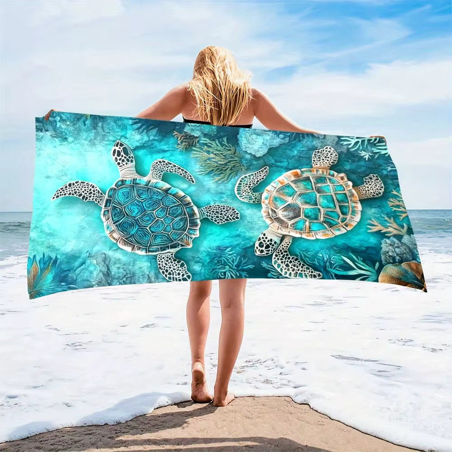 VIKAMA 3D-Strandtuch aus Mikrofaser mit Meeresmotiv in Blau, schnell trocknend, B/B: 140 x 70 cm - Bild 2