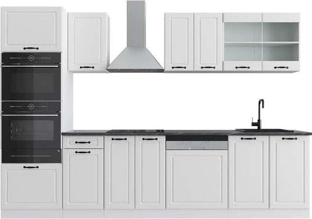 Vicco R-Line Küchenzeile Landhaus Weiß mit Hochschrank Anthrazit, Breite: 300 cm - Bild 1