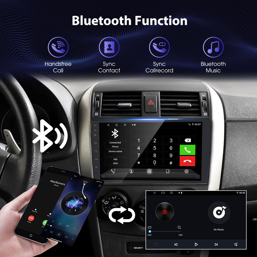 Ezonetronics Carplay Android Auto-Entertainment-Radio für Toyota Corolla (2008-2011) mit 10.1 Zoll Display, GPS, Bluetooth und USB in Schwarz - Bild 2