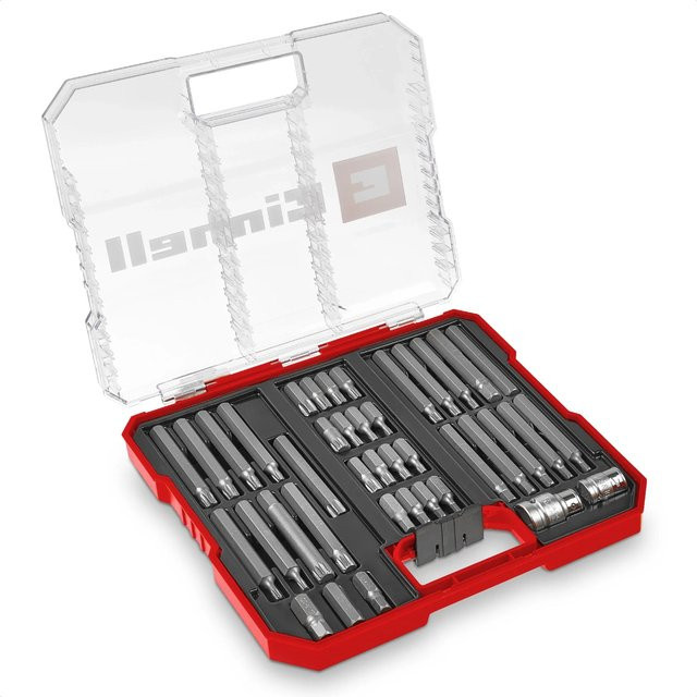 Einhell KFZ-Bit-Set XL-Case 40-teilig aus Edelstahl in Rot und Transparent - Bild 1