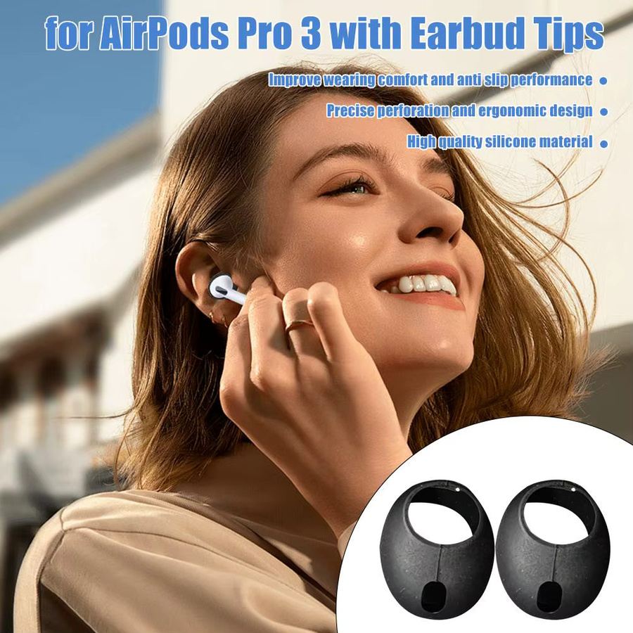 Silikon-Ohrstöpsel-Abdeckung für Apple AirPods Pro 3 in Schwarz, rutschfeste und abnehmbare Ohrkappen zum Kopfhörerschutz - Bild 2