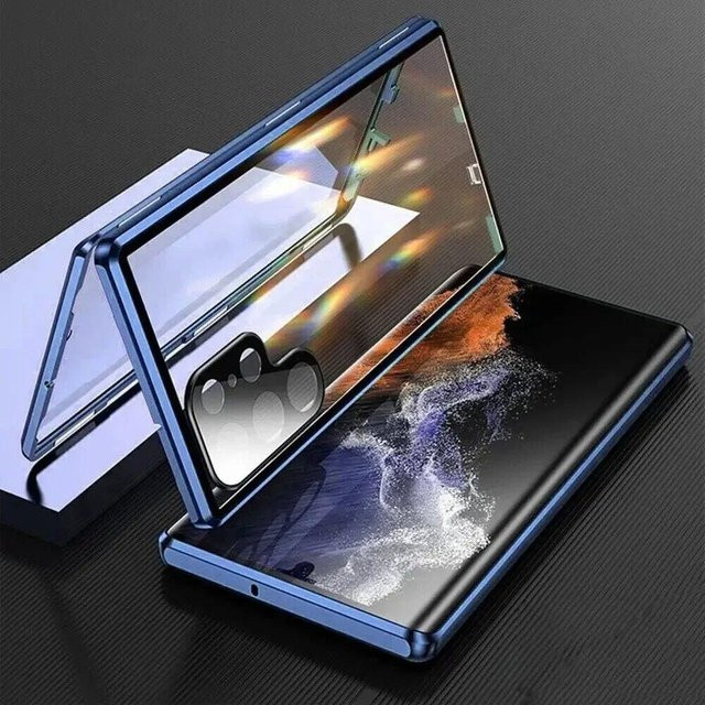 Magnetische Schutzhülle für Xiaomi Redmi Note 14 Pro und Redmi Note 14 Pro+ 5G mit Metallrahmen, doppelseitigem gehärtetem Glas und Objektivschutz, Blau - Bild 1