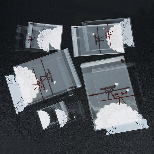 100 Stück Filluck Selbstklebende OPP Kunststoff Taschen Transparent Weiß für Candy, Cookies und Schmuck - Bild 1