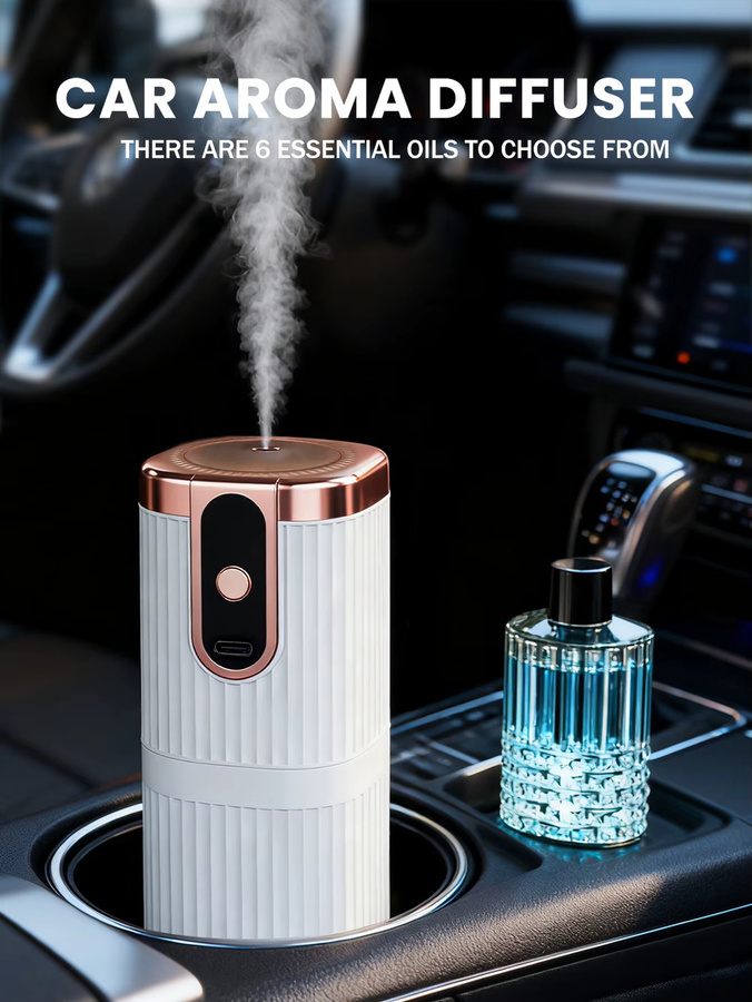 Wiederaufladbarer Mini-Diffusor für ätherische Öle in Weiß mit 5-Gang-Aromatherapiefunktion für Heim, Auto und Büro - Bild 4